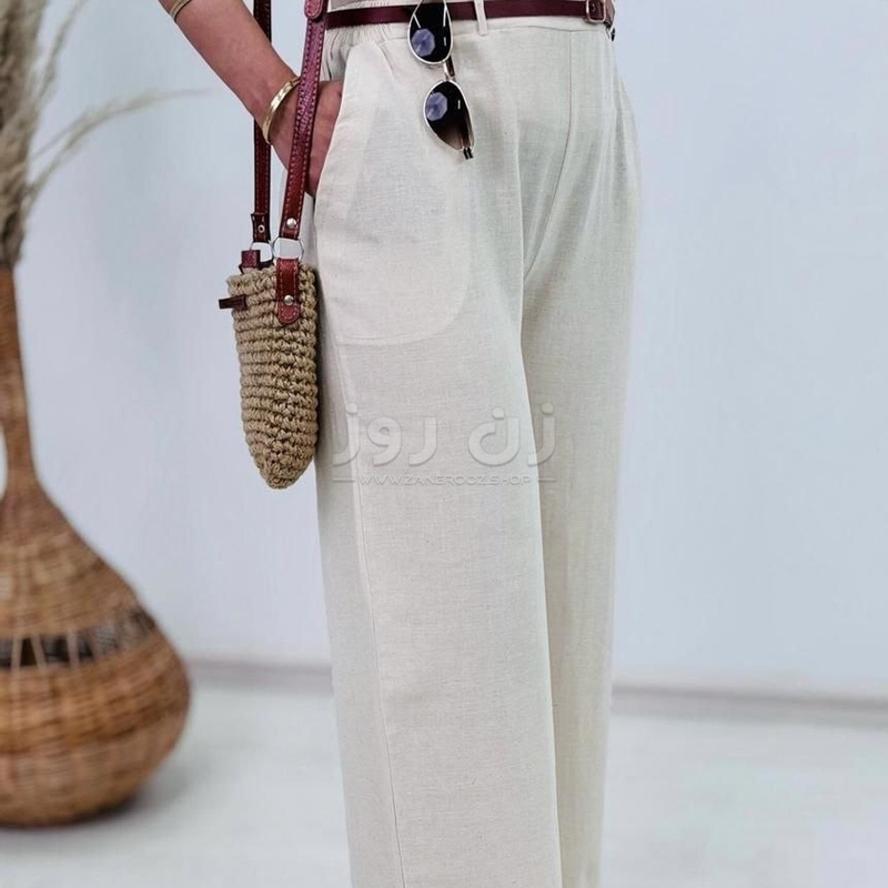 شلوار بگ نچرال زنانه نخ لنین 3 شلوار بگ نچرال زنانه نخ لنین - Image 3