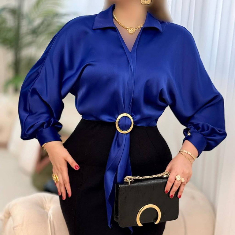 شومیز ساتن آستین خفاشی حلقه دار 4 شومیز ساتن آستین خفاشی حلقه دار - Image 4