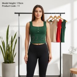 کراپ زنانه بدون آستین یقه خشتی 3دکمه