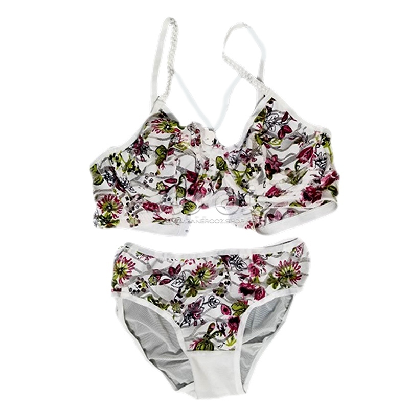 ست شورت و سوتین دانتل گل دار فنردار 3 ست شورت و سوتین دانتل گل دار فنردار - Image 3