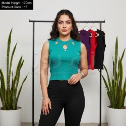 کراپ زنانه کبریتی یقه اشکی بدون آستین