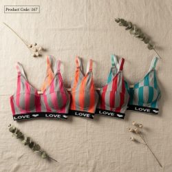 سوتین زنانه ملانژ راه راه طرح Love اسپرت