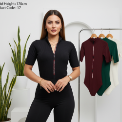 بادی زنانه آستین کوتاه جلو تمام زیپ پنبه آکاردئونی