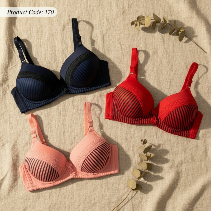 سوتین زنانه اسفنجی راه راه طرحدار بدون فنر 1 سوتین زنانه اسفنجی راه راه طرحدار بدون فنر