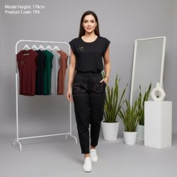 تاپ زنانه آستین سرخود بغل زیپ با حلقه طلایی