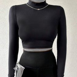 کراپ زنانه آستین بلند فینگردار