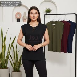 تاپ زنانه آستین سرخود جلو زیپ و حلقه طلایی