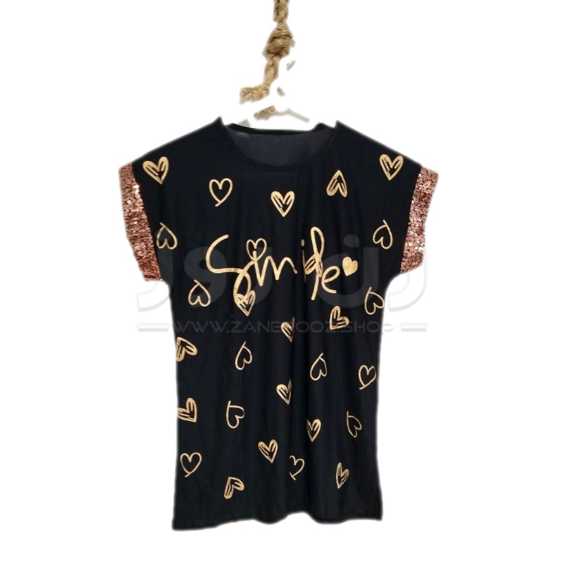 تاپ زنانه آستین کوتاه چاپ قلب طلایی 2 تاپ زنانه آستین کوتاه چاپ قلب طلایی - Image 2