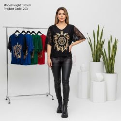 تاپ زنانه آستین کوتاه چاپ خفاش طلایی