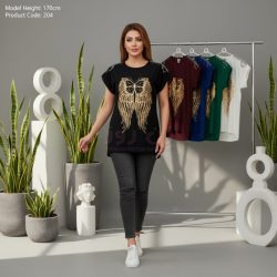 تاپ زنانه آستین کوتاه چاپ پر طلایی