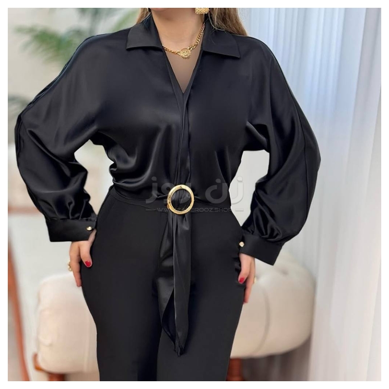 شومیز ساتن آستین خفاشی حلقه دار 2 شومیز ساتن آستین خفاشی حلقه دار - Image 2