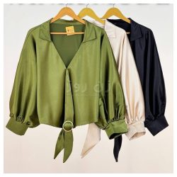 شومیز ساتن آستین خفاشی حلقه دار