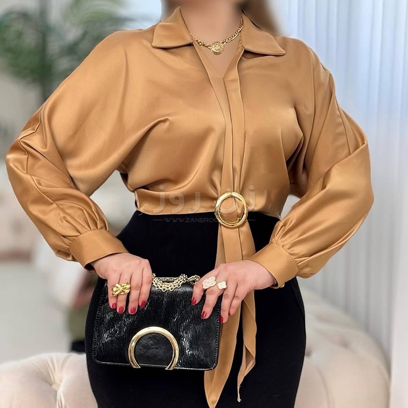 شومیز ساتن آستین خفاشی حلقه دار 3 شومیز ساتن آستین خفاشی حلقه دار - Image 3