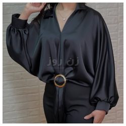 شومیز زنانه مشکی گره دار پایین حلقه