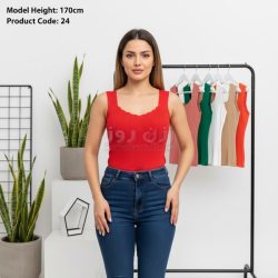 تاپ زنانه بافت یقه دلبری بدون آستین آکاردئونی