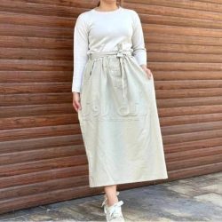 دامن لنین ساده بلند بیرون پوش