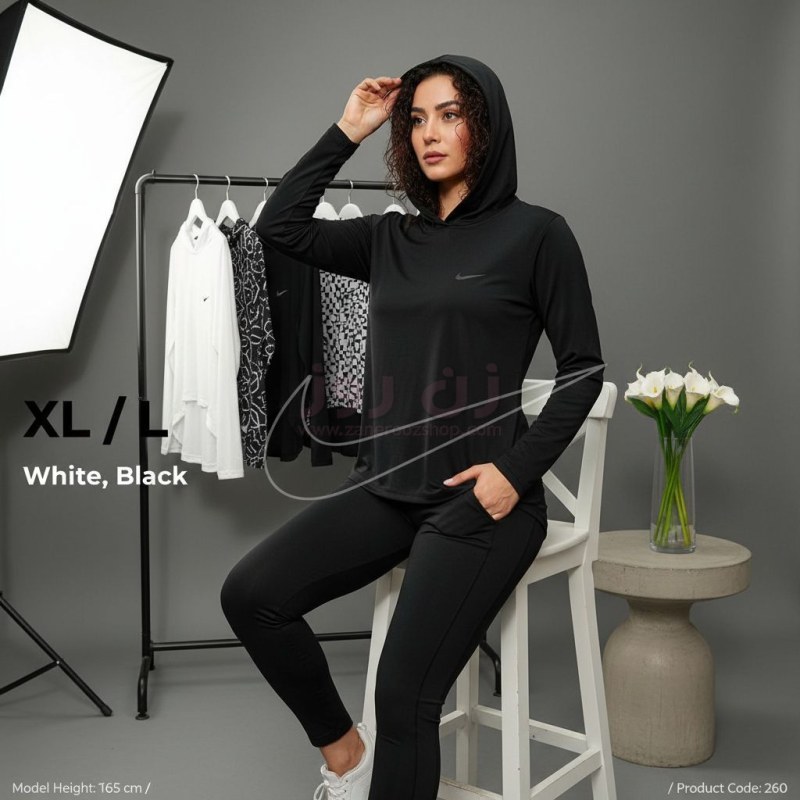 بلوز زنانه ورزشی آستین بلند کلاه دار نایکی (nike) 2 بلوز زنانه ورزشی آستین بلند کلاه دار نایکی (nike) - Image 2