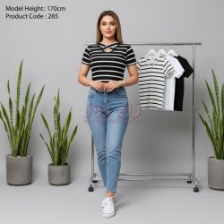 تیشرت زنانه یقه ضربدری راه راه فانریپ