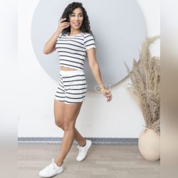 ست کراپ و شلوارک راه راه فانریپ