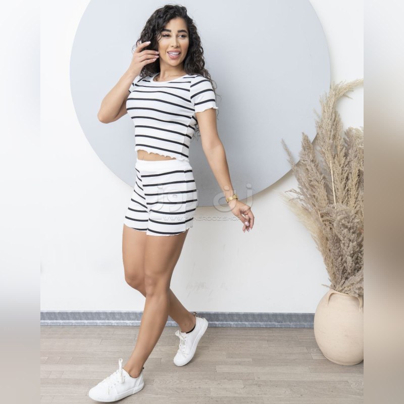 ست کراپ و شلوارک راه راه فانریپ 1 ست کراپ و شلوارک راه راه فانریپ