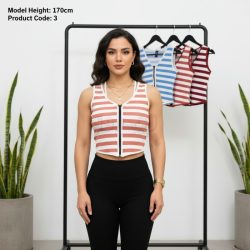 کراپ زنانه راه راه بدون آستین جلو زیپ دار