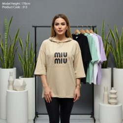 تیشرت باکسی کلاهدار میومیو (miu miu)