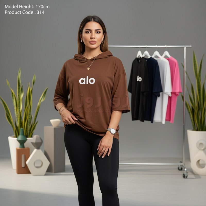 تیشرت باکسی کلاهدار الو (alo) 1 تیشرت باکسی کلاهدار الو (alo)