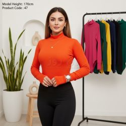 بادی آستین بلند زنانه یقه اسکی فینگردار