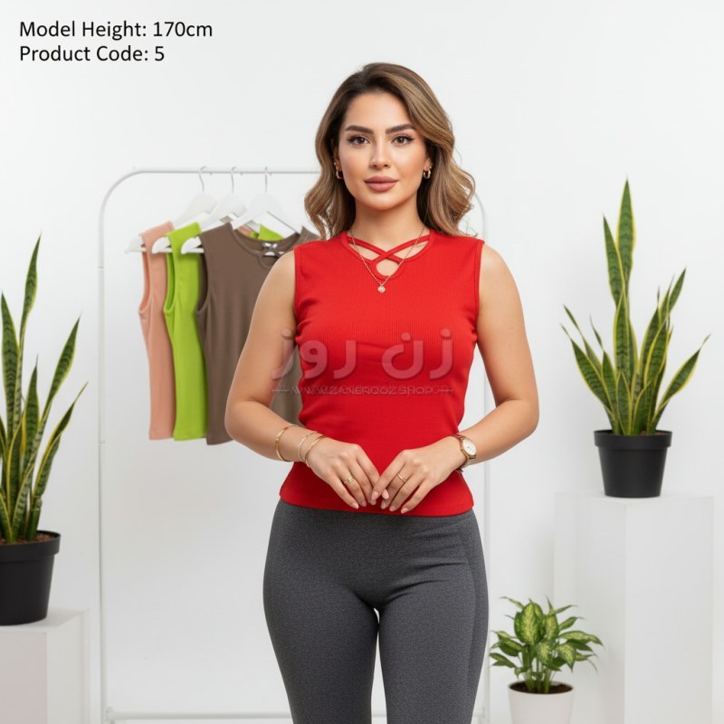 تاپ زنانه یقه ضربدری بدون آستین 1 تاپ زنانه یقه ضربدری بدون آستین