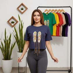 کراپ زنانه نگین دار طرح کتونی با بند