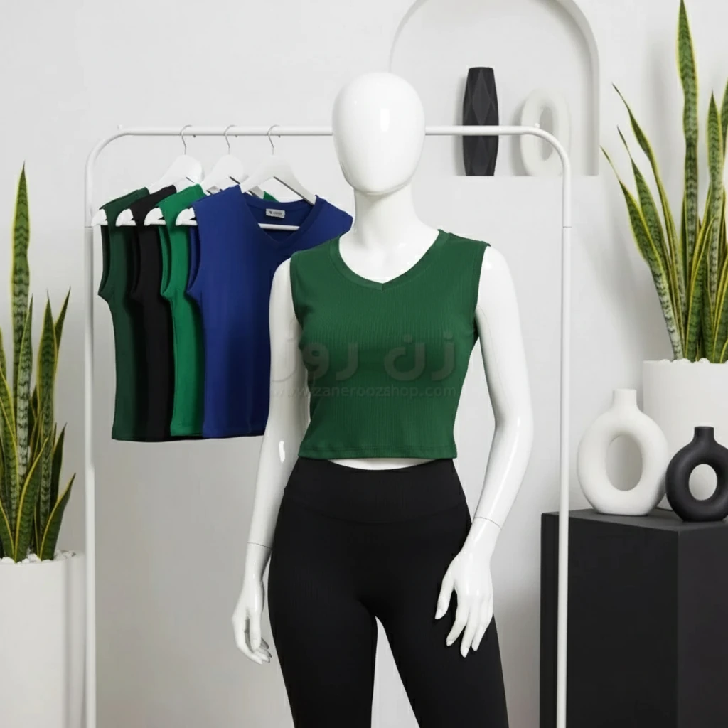 تاپ زنانه یقه هفت فانریپ کبریتی بدون آستین 1 تاپ زنانه یقه هفت فانریپ کبریتی بدون آستین