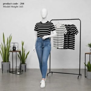 خانه 86 تیشرت زنانه راه راه یقه گرد فانریپ کبریتی