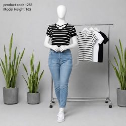 تیشرت زنانه یقه ضربدری راه راه فانریپ