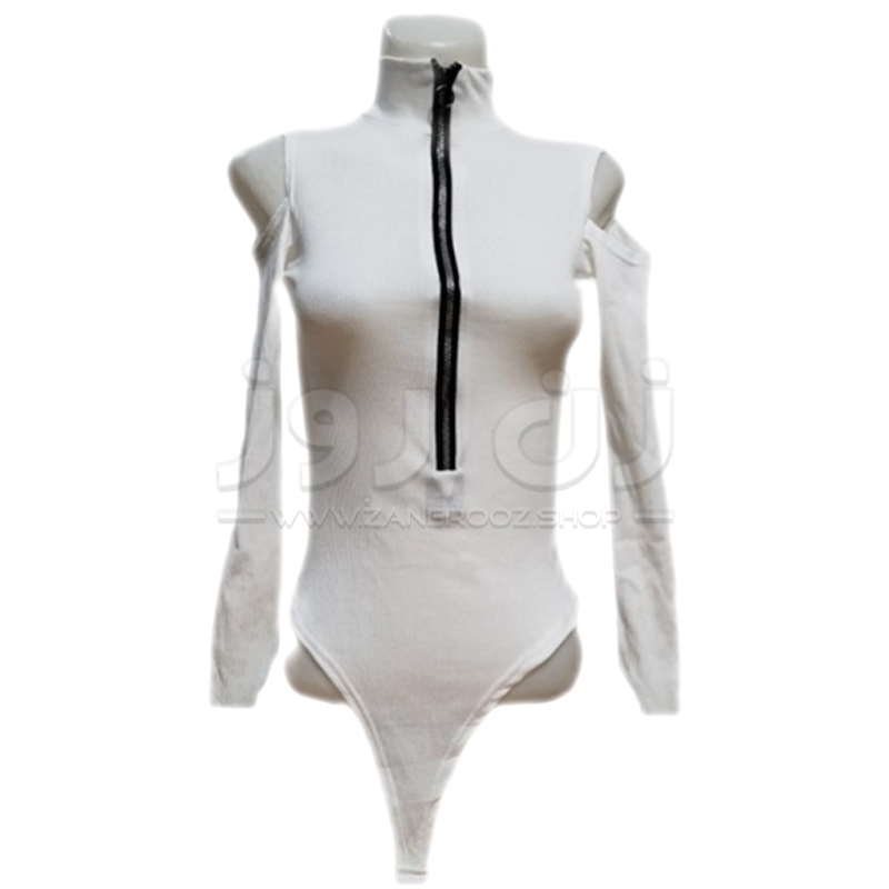 قیمت بادی زنانه سرشانه باز جلو زیپ دار فینگردار