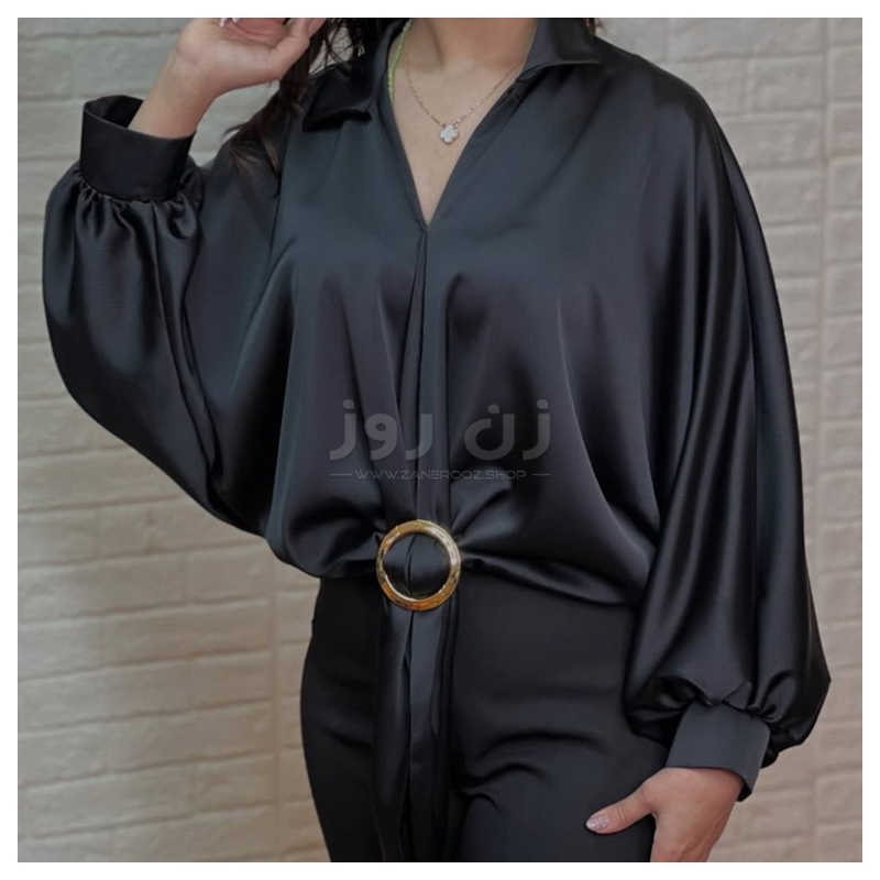 قیمت شومیز زنانه مشکی گره دار پایین حلقه