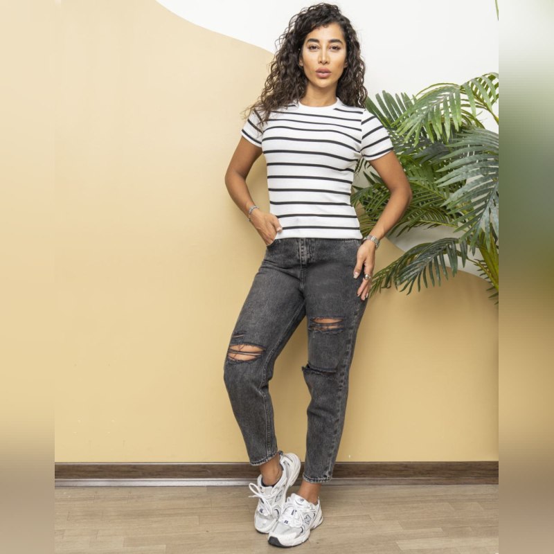 قیمت تیشرت زنانه راه راه یقه گرد فانریپ کبریتی