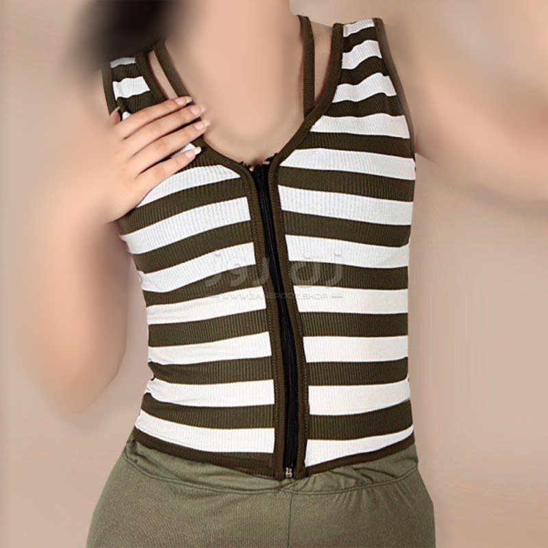 قیمت کراپ زنانه راه راه بدون آستین جلو زیپ دار