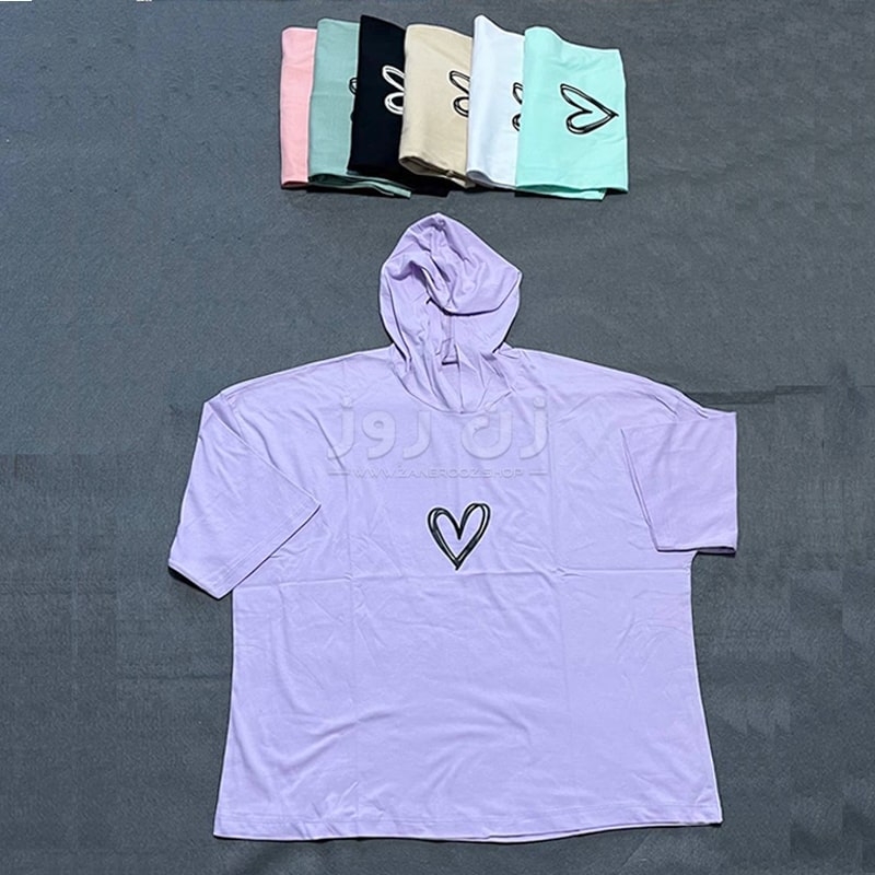 قیمت تیشرت باکسی کلاهدار طرح قلب