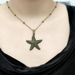 گردنبند برنزی طرح ستاره دریایی سایز بزرگ با زنجیر خلخال برنز