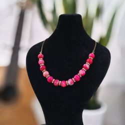 گلو بند تمام سنگ عقیق و کوارتز صورتی