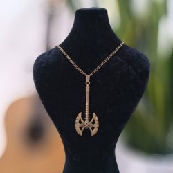 گردنبند زنانه و مردانه طرح تبر وایکینگ سایز بزرگ با زنجیر دیپلمات برنزی