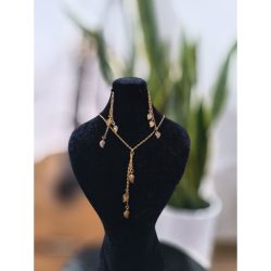 ست گردنبند و گوشواره مینیمال طرح برگ با زنجیر دیپلمات