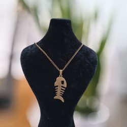 گردنبند طرح اسکلت ماهی برنزی(سایز بزرگ)زنجیر برنز اکسسوری گنگ و آوانگارد یونیسکس