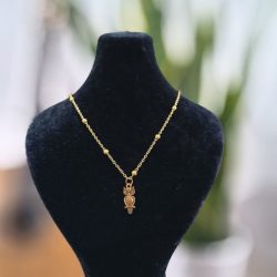 گردنبند پلاک جغد طلایی کوچک با زنجیر ظریف خلخالی - مدل مینیاتوری