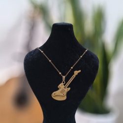 گردنبند برنزی طرح گیتار بزرگ | زنجیر خلخال برنزی | اکسسوری موسیقی Unisex