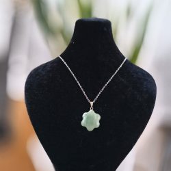 گردنبند سنگ آونتورین سبز با زنجیر استیل نقره ای رنگ ثابت