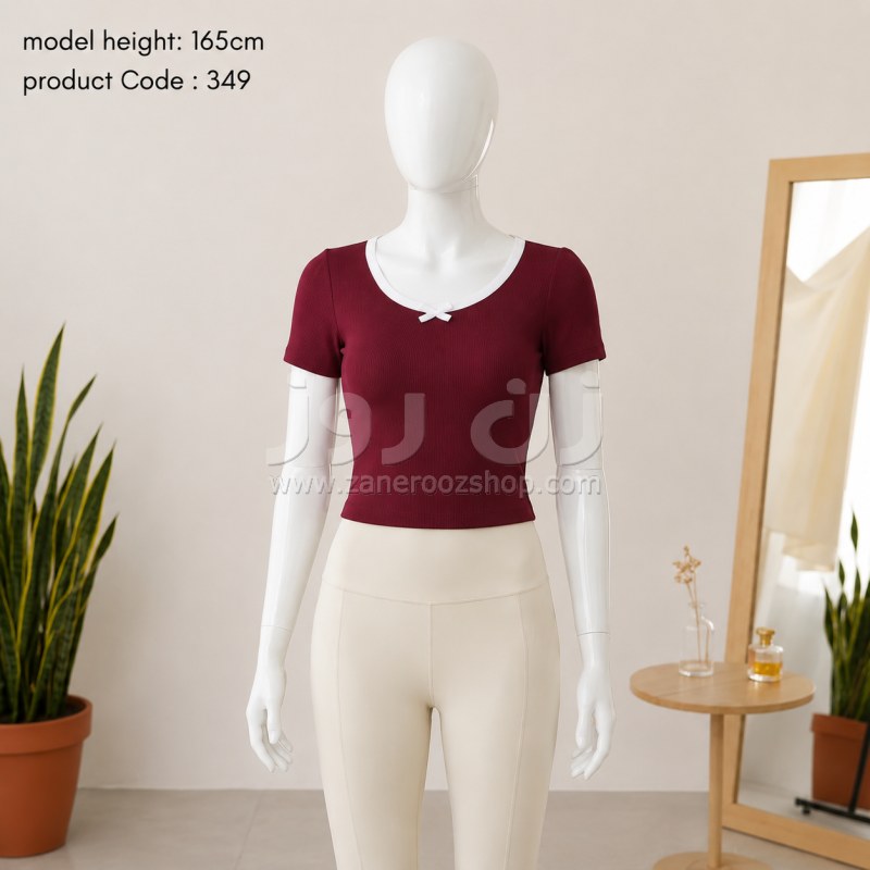 کراپ یقه گرد پاپیونی زنانه 2 کراپ یقه گرد پاپیونی زنانه - Image 2
