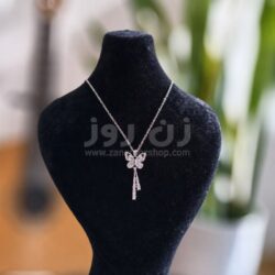 گردنبند پلاک پروانه نگین‌دار با زنجیر استیل مدل دیپلمات (ظریف و درخشان)