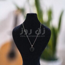 گردنبند سنگ اونیکس مشکی طرح قلب با زنجیر استیل دیپلمات
