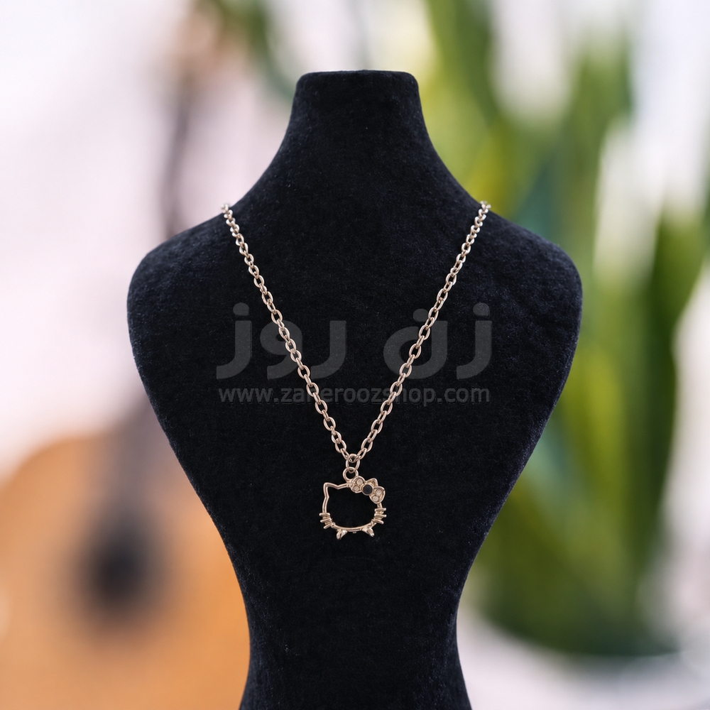 گردنبند فانتزی طرح کیتی نگینداربا زنجیر قلبی سیلور 1 گردنبند فانتزی طرح کیتی نگینداربا زنجیر قلبی سیلور